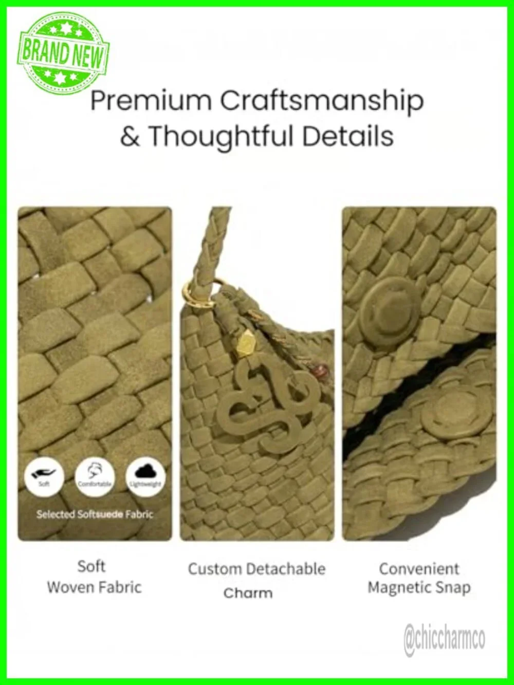 Small Soft Faux Suede Woven Hobo Handbag Shoulder Bag with Zippered Pouch